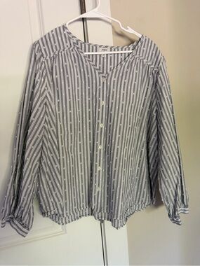 J. Crew Gray and White Striped Dot-Detail Button-Down Shirt